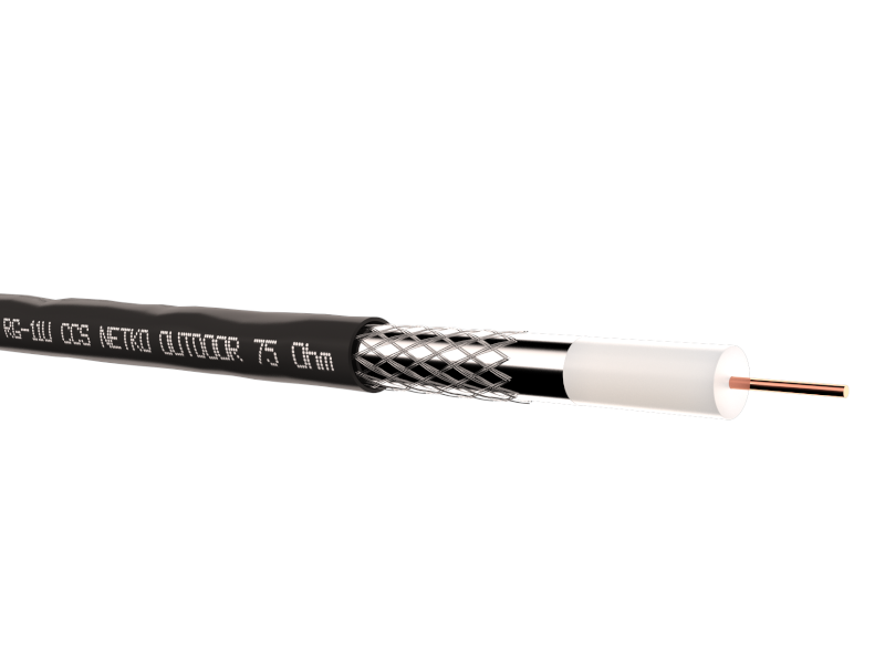 Кабель коаксиальный RG-11U, 75 Ом (CCS, оплетка 96 нитей AL), наружный, черный (305м) NETKO Optima