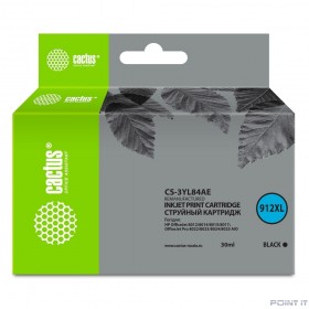Картридж струйный Cactus 912XL CS-3YL84AE (есть ограничения по прошивке) черный (30мл) для HP OfficeJet 8012/8014/8015/8017;OfficeJet Pro 8022/8023/8024/8025 AIO