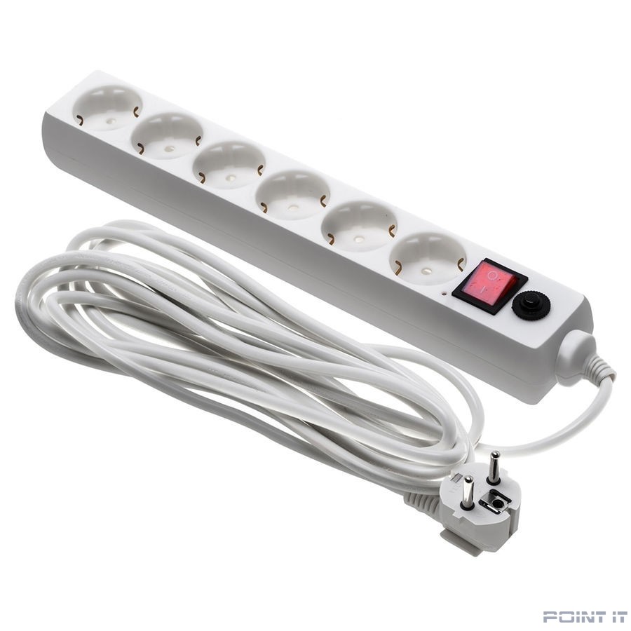 BURO Сетевой фильтр, 6 розеток, 5 метров, (600SH-16-5-W), белый (коробка) {475263}