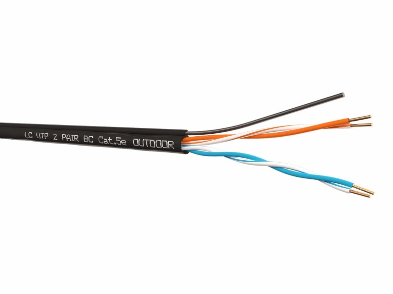 Кабель LC UTP2 cat.5е, одножильный, 305м, Cu, для наружных работ с проволочным тросом