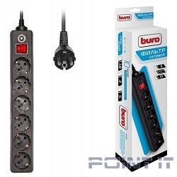 BURO Сетевой фильтр, 6 розеток, 3 метра, (600SH-3-B), черный (коробка) {992272}