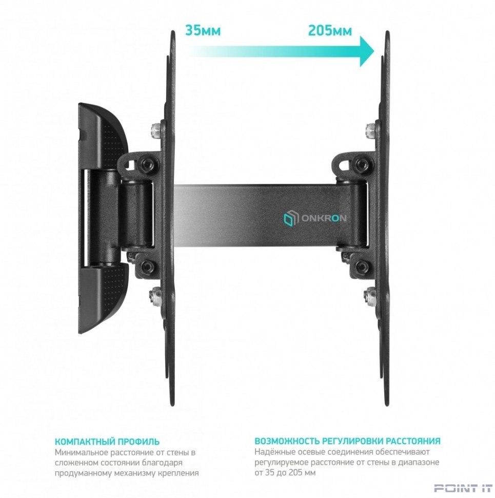 ONKRON M2S чёрный Для телевизоров диагональю 22"-42" Максимальная нагрузка: 30 кг VESA: 75x75, 100x100, 200x100, 200x200 мм
