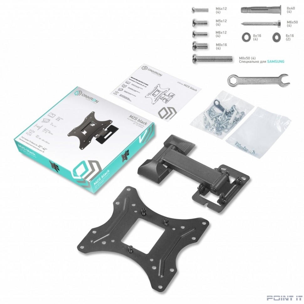 ONKRON M2S чёрный Для телевизоров диагональю 22"-42" Максимальная нагрузка: 30 кг VESA: 75x75, 100x100, 200x100, 200x200 мм