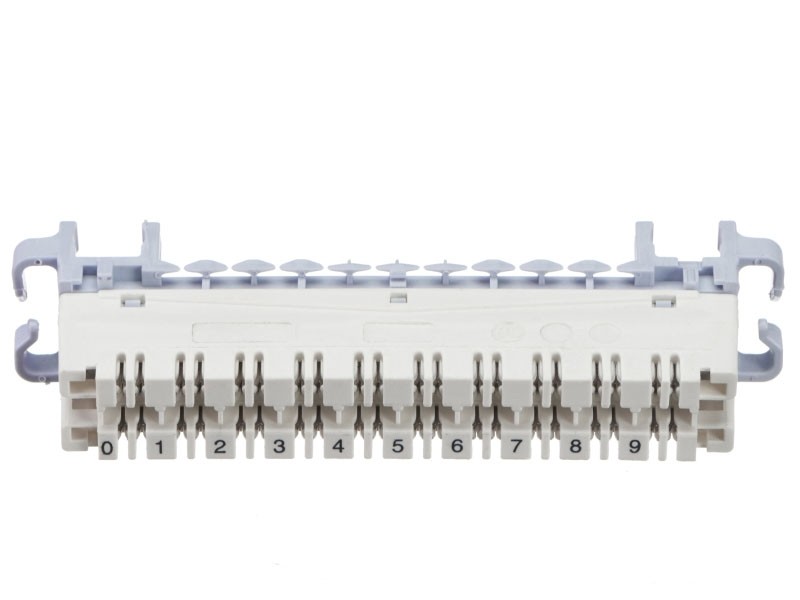Плинт ТК с нормально замкнутыми контактами, PBT, 10 пар, cat,5e, металлические контакты, универсальный, нумерация (0-9), бело-серый NETKO Optima