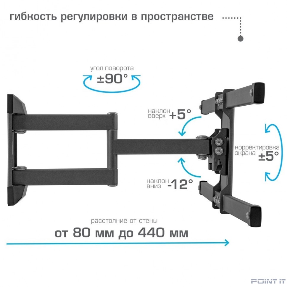 Kromax CORBEL-10 grey titan {32"-75"; Максимальная нагрузка: 45 кг; VESA: 200x200, 200х300, 200х400, 300х200, 300х300, 300х400, 400х200, 400х300, 400х400, 600х400 мм; Наклон: +5°-12°Поворот: ±90°}