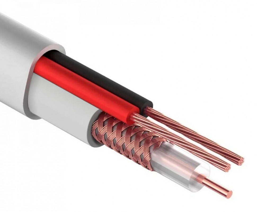 Кабель коаксиальный КВК-В, (CU, оплетка 80 нитей CCA) + кабель питания 2x0.75мм2 (CU, многожильный), белый (200м) NETKO Optima