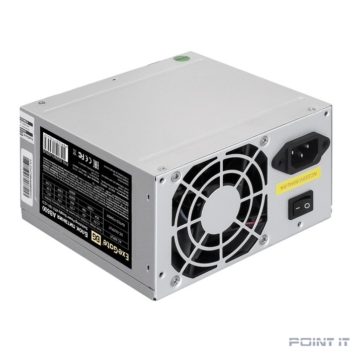 Exegate EX292142RUS-PC Блок питания 600W ExeGate AB600 (ATX, PC, 8cm fan, 24pin, 4+4pin, PCI-E, 3xSATA, 2xIDE, кабель 220V в комплекте)