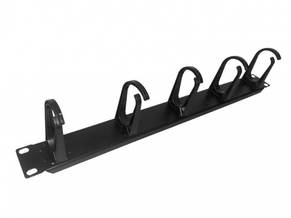 Кабельный органайзер 19, 1U, металлический, 5 пластиковых колец (2 поворотных), черный SB