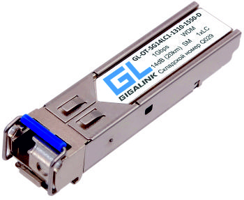 Модуль GIGALINK SFP, WDM, 1.25Гбит/c, одно волокно SM, LC, Tx:1550/Rx:1310 нм, DDM, 14 дБ (до 20 км)