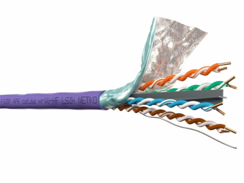 Кабель F/UTP4 (FTP4) cat.6a, 4 пары 23 AWG BC, 305м, с крестовиной, нг(А)-HF LSZH - малодымный, не содержащий галогенов; фиолетовый; одножильный, FLUKE TEST, NETKO Expert СКС