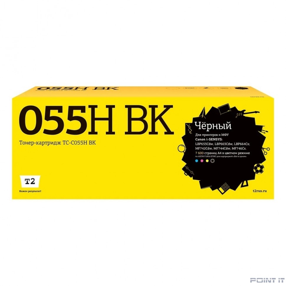 T2 Cartridge 055H BK/3020C002 Картридж TC-C055H BK для Canon i-SENSYS LBP663/664/MF742/744 (7600 стр.) Черный, с чипом