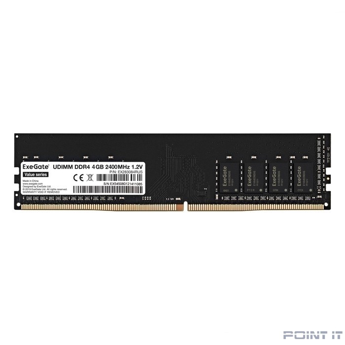 Exegate EX283084RUS Модуль памяти ExeGate Value DIMM DDR4 4GB <PC4-19200> 2400MHz