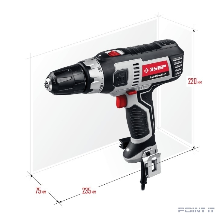 ЗУБР [ДШ-М1-400-2] дрель-шуруповерт сетевая {400 Вт, 0-450/0-1800 об/мин}