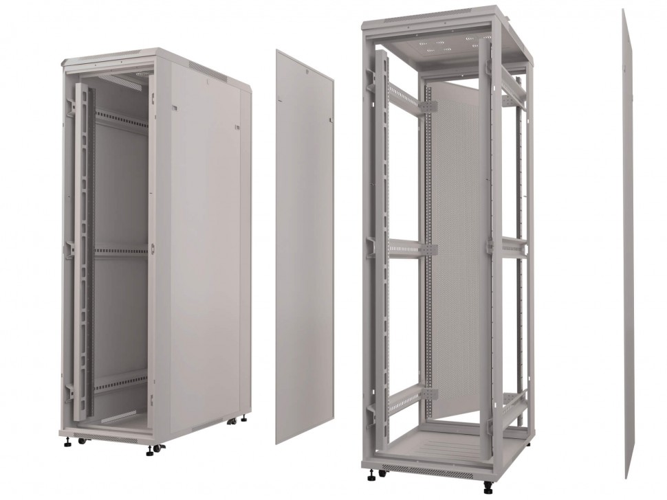 Шкаф напольный 27U серия Expert (600х600х1390), напольный, БЕЗ ПЕРЕДНЕЙ ДВЕРИ, серый, разобранный Netko (упакован в 3 коробки)
