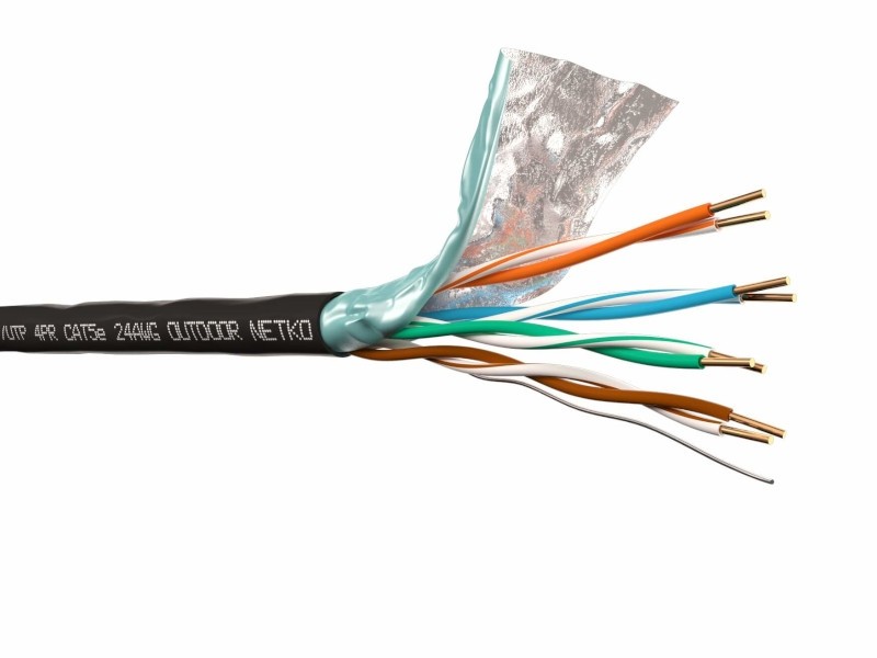 Кабель F/UTP4 (FTP4) cat.5e, 4 пары 24 AWG BC, одножильный, экранированный, для наружных работ, катушка, 305м, FLUKE TEST, NETKO Expert