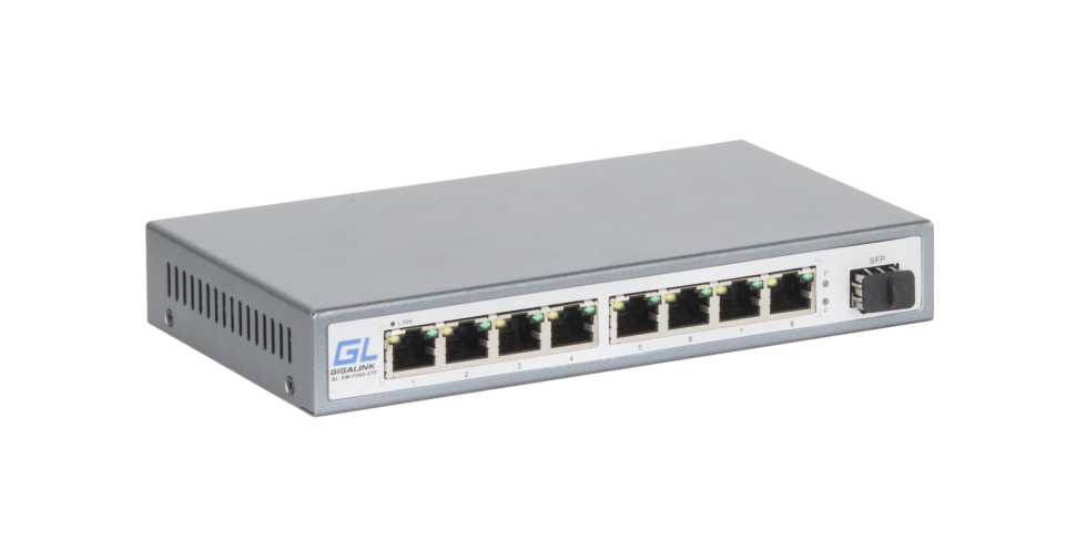 Коммутатор GIGALINK, неуправляемый, 8 портов UTP 100Мбит/c, 1 порт SFP 100Мбит/c (GL-F700)