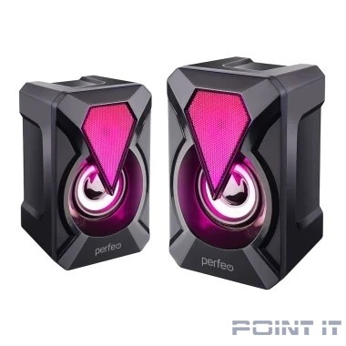 Perfeo колонки "FLAMES", 2.0, мощность 2х3 Вт, USB, чёрн, Game Design, LED подсветка 7 цв