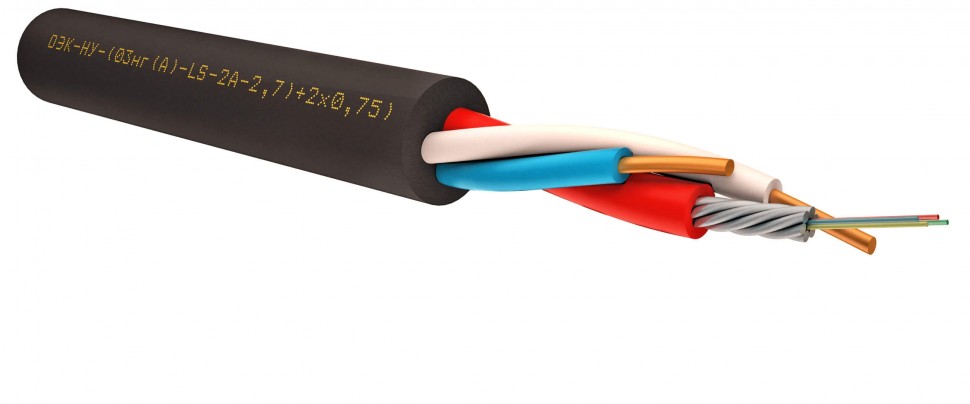 ОЭК-НУ-(03нг(А)-LS-2А-2,7кН)+2х0,75) Кабель опто-электрический (комбинированный) G.657.A 2 волокна 9/125 мкм, броня из 6 проволок 2мм