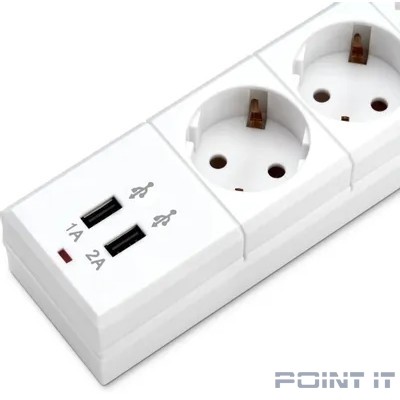 BURO Сетевой фильтр, 6 розеток, 1.8 метра, (BU-SP1.8_USB_2A-W), белый (коробка) {992309}