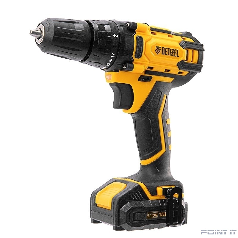 Denzel Дрель-шуруповерт аккумуляторная CDL-12-02BM, Li-Ion, 12 В, 2 акк. [26105]