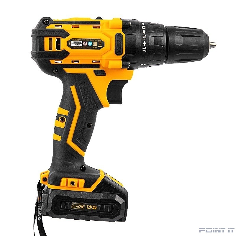 Denzel Дрель-шуруповерт аккумуляторная CDL-12-02BM, Li-Ion, 12 В, 2 акк. [26105]