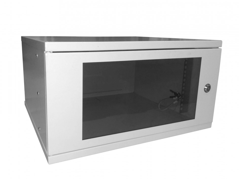 Шкаф настенный 19 5U серия COMPACT (530х450х279), передняя дверь стекло, серый, Netko