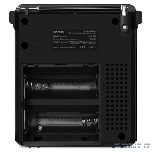 SVEN SRP-355, черный, радиоприемник (мощность 3 Вт (RMS), FM/AM/SW, USB, SD/microSD, фонарь, встроенный аккумулятор)