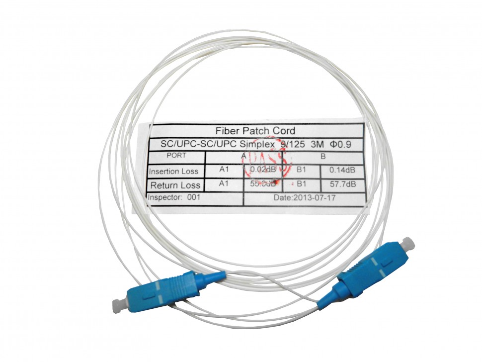 Пигтейл двухсторонний (оптический шнур) SC-SC/UPC SM buffer 0.9 мм 9/125, 3м