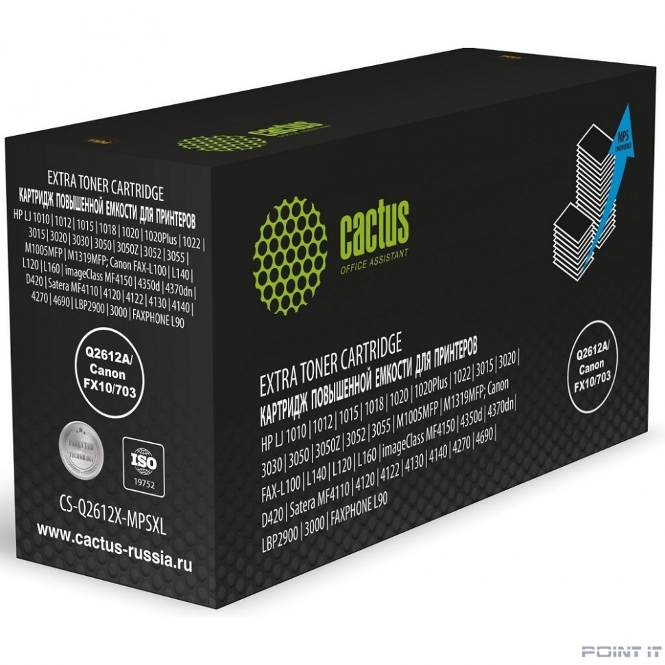 Картридж лазерный Cactus CS-Q2612X-MPSXL Q2612A/Canon FX10/703 черный (8000стр.) для HP LJ 1010/1012/1015/1018/1020/1020Plus/1022/3015/3020/3030/3050/3050Z/3052/3055/M1005MFP/M1319MFP; Canon FAX-L100/
