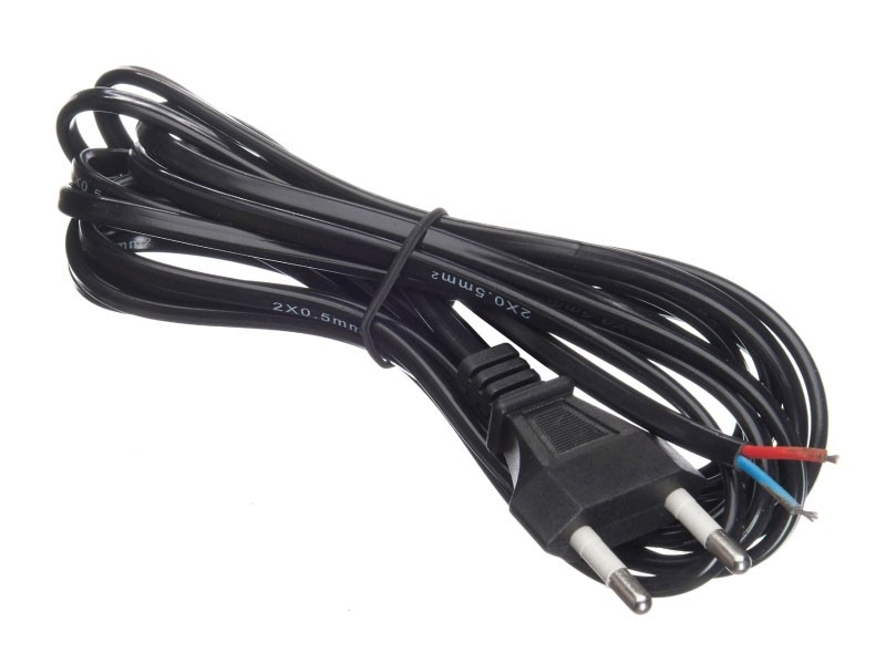 Кабель питания с вилкой (без разъема) 2*0,5мм2, 220V/2,5A, 3м, черный, NETKO Optima