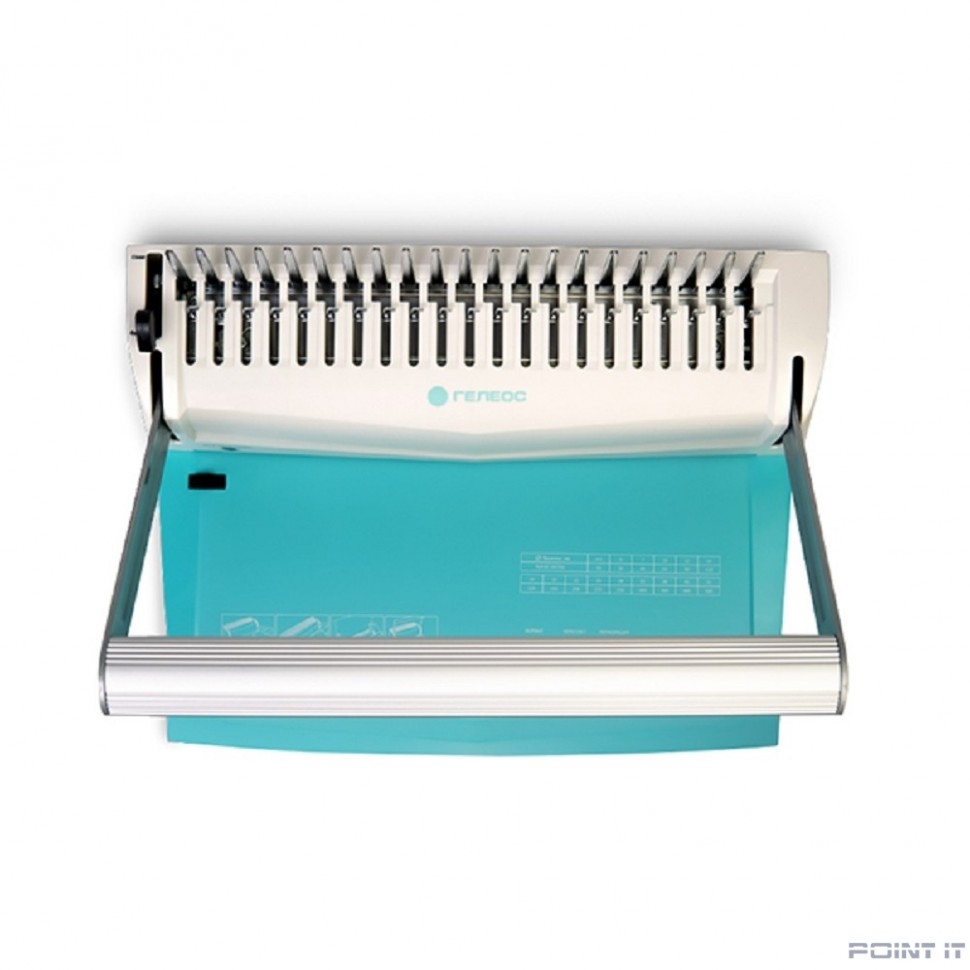 ГЕЛЕОС Переплетчик БП-16 бирюзово-белый на пластиковую пружину,А4, ручная перфорация 16 листов, переплет макс до 500 л., глубина перфорации 2-3-4-5 мм