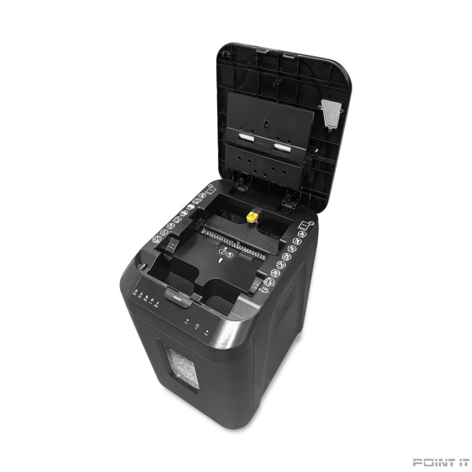 ГЕЛЕОС Уничтожитель документов АП40-4, DIN P-4 (4 ур-нь секр.), фрагмент 3,9х12мм, АВТОПОДАЧА 170 лист (70г/м2), пл.карты/скрепки/скобы, 37 литров