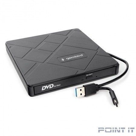 USB 3.0 Gembird DVD-USB-04 пластик, со встроенным кардридером и хабом черный