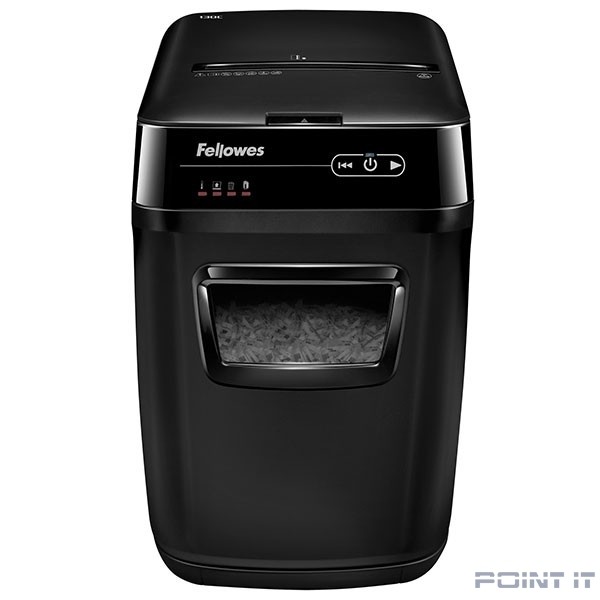 Fellowes Шредер AutoMax 150C FS-46801(01/02)* {(секр.P-4)/фрагменты 4x38 мм,/150лист./32лтр./Уничт:скрепки, скобы, пл.карты,CD диски}