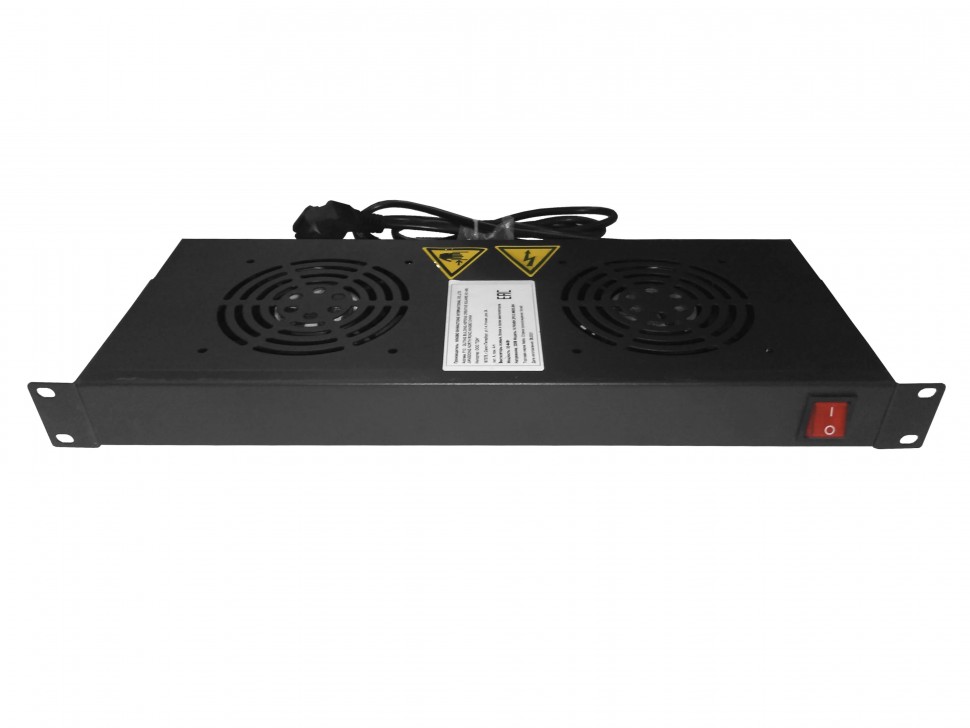 Полка вентиляторная 19 1U/2 вентилятора, с кабелем, черная, Netko