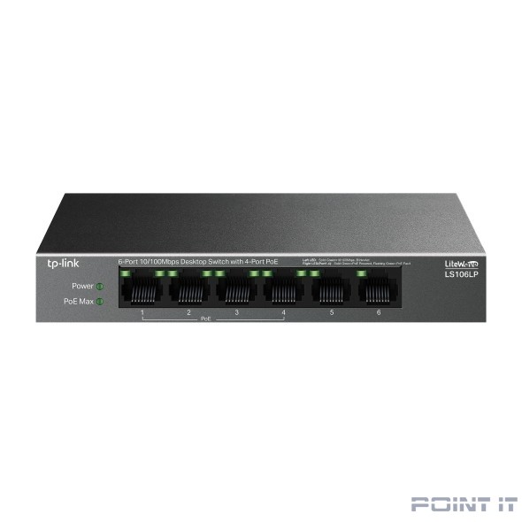 TP-Link LS106LP Настольный коммутатор с 6 портами 10/100 Мбит/с (4 порта PoE)