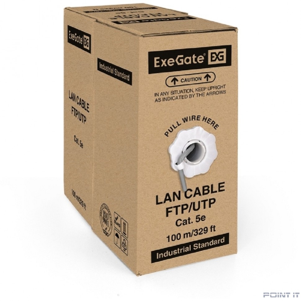 Exegate EX281816RUS Кабель Exegate UTP4-C5e-CCA-S24-IN-PVC-GY-100 UTP 4 пары кат.5e CCA, 24AWG, бухта 100м, серый, PVC