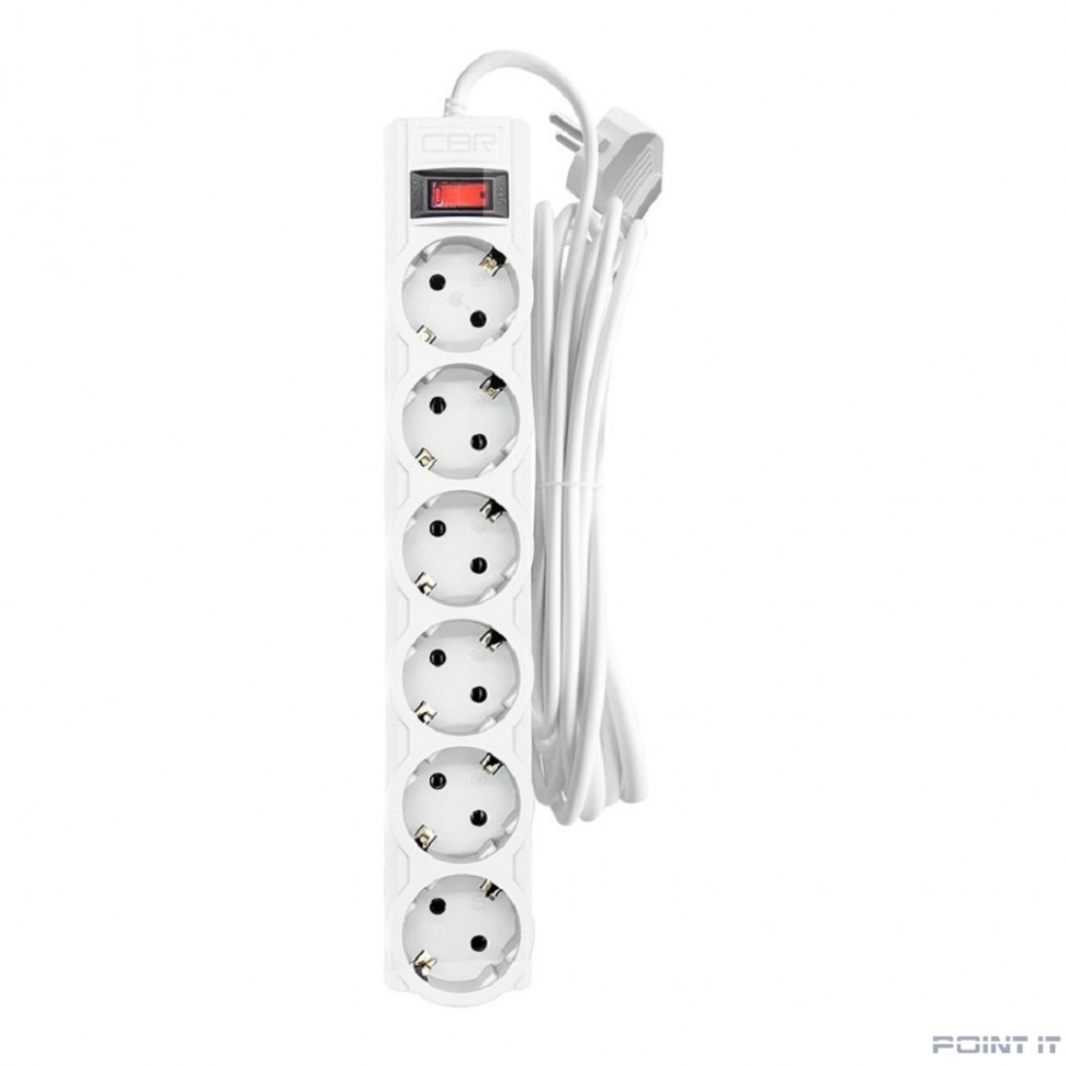 CBR Сетевой фильтр CSF 2606-3.0 White, 6 евророзеток, длина кабеля 3 метра, цвет белый (пакет)