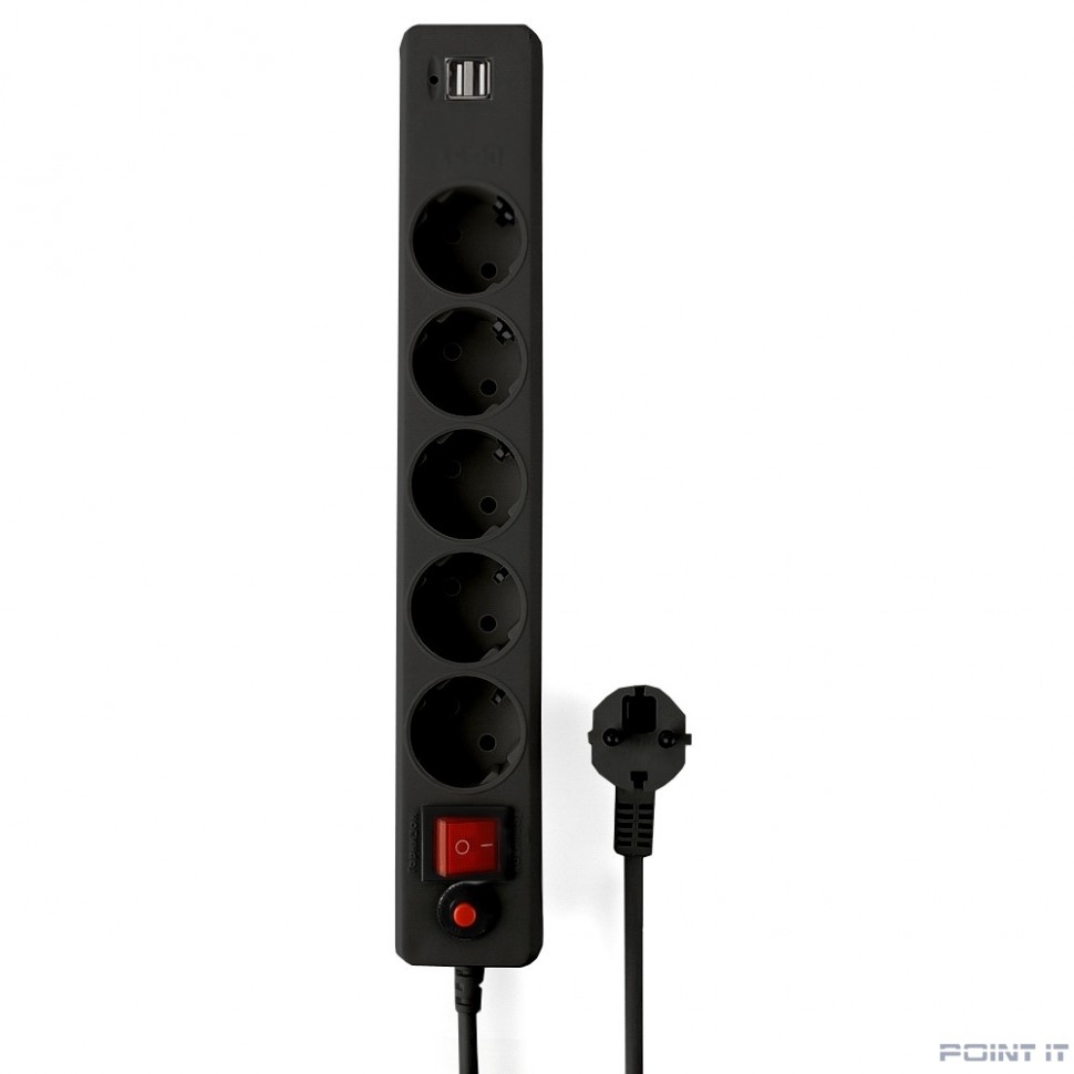 Гарнизон Сетевой фильтр для ИБП ECL-5-U2-B-1.8 5р, 10А, 2xUSB, 1.8м, ур.защиты 4, черный, пакет (22437)