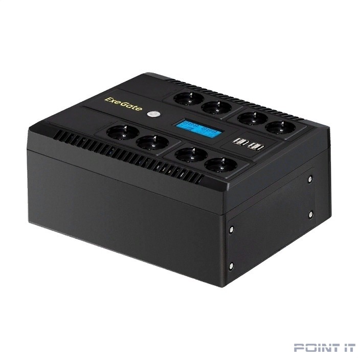 Exegate EX295014RUS ИБП ExeGate NEO Smart LHB-850.LCD.AVR.8SH.CH.RJ.USB <850VA/510W, LCD, AVR, 8*Schuko, RJ45/11, USB, 4*USB-порта для зарядки, Black>