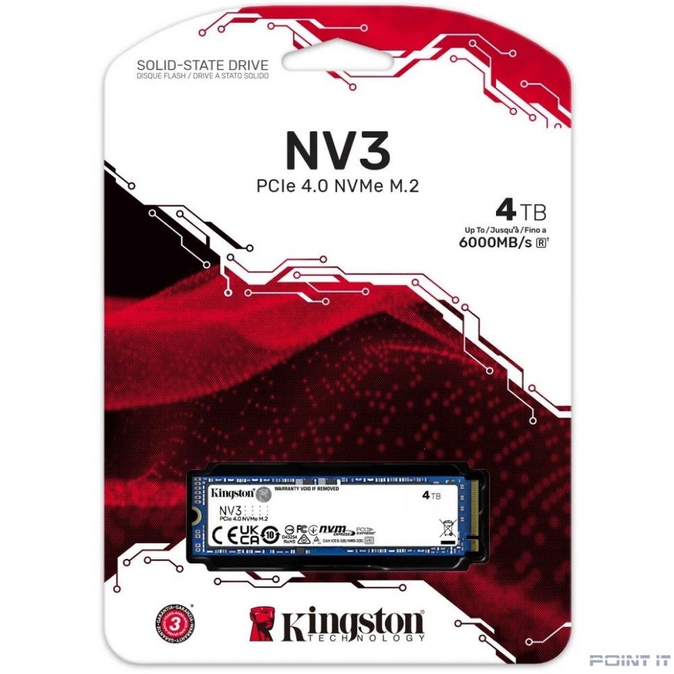 Kingston SSD NV3, 4000GB, M.2(22x80mm), NVMe, PCIe 4.0 x4, SNV3S/4000G