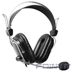 A4Tech HS-50,Черный(серебристые вставки) {Гарнитура стерео, монитор типа, закрытые, рег громкости, 20-20000Гц 32 Ом 97дБ, микр подвижн, кабель 2, 3.5 jack 3 pin}