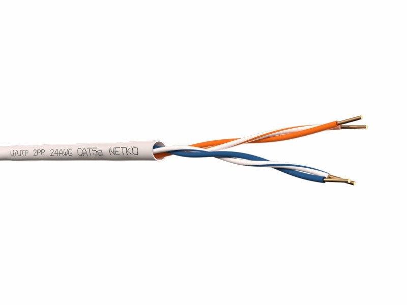 Кабель U/UTP2 cat.5е, 500м, 2 пары 24 AWG BC, одножильный, неэкранированный, серый, NETKO Expert