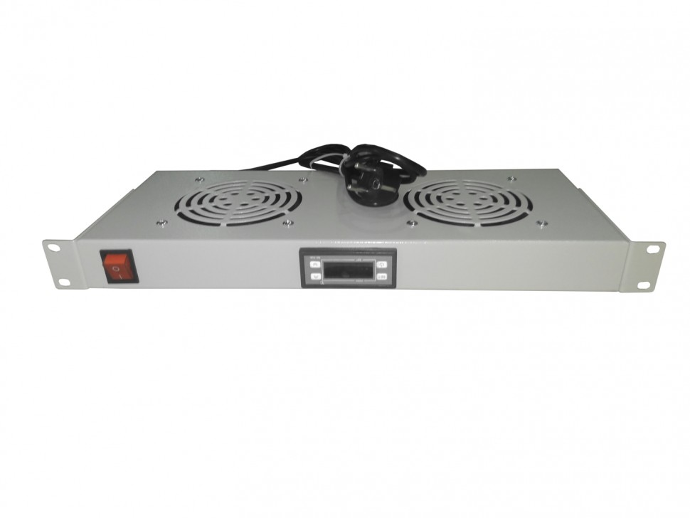 Полка вентиляторная 19, 1U/2 с термостатом, с кабелем серая Netko