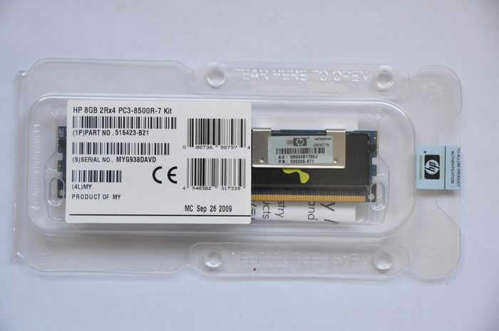 Модуль памяти Hewlett-Packard 8GB (1X8GB) 2RX4 PC3-8500 (DDR3-1066) , 516423-B21 ( 500206-071, 519201-001)