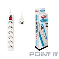 BURO Сетевой фильтр, 6 розеток, 3 метра, (600SH-3-W), белый (коробка) {992266}