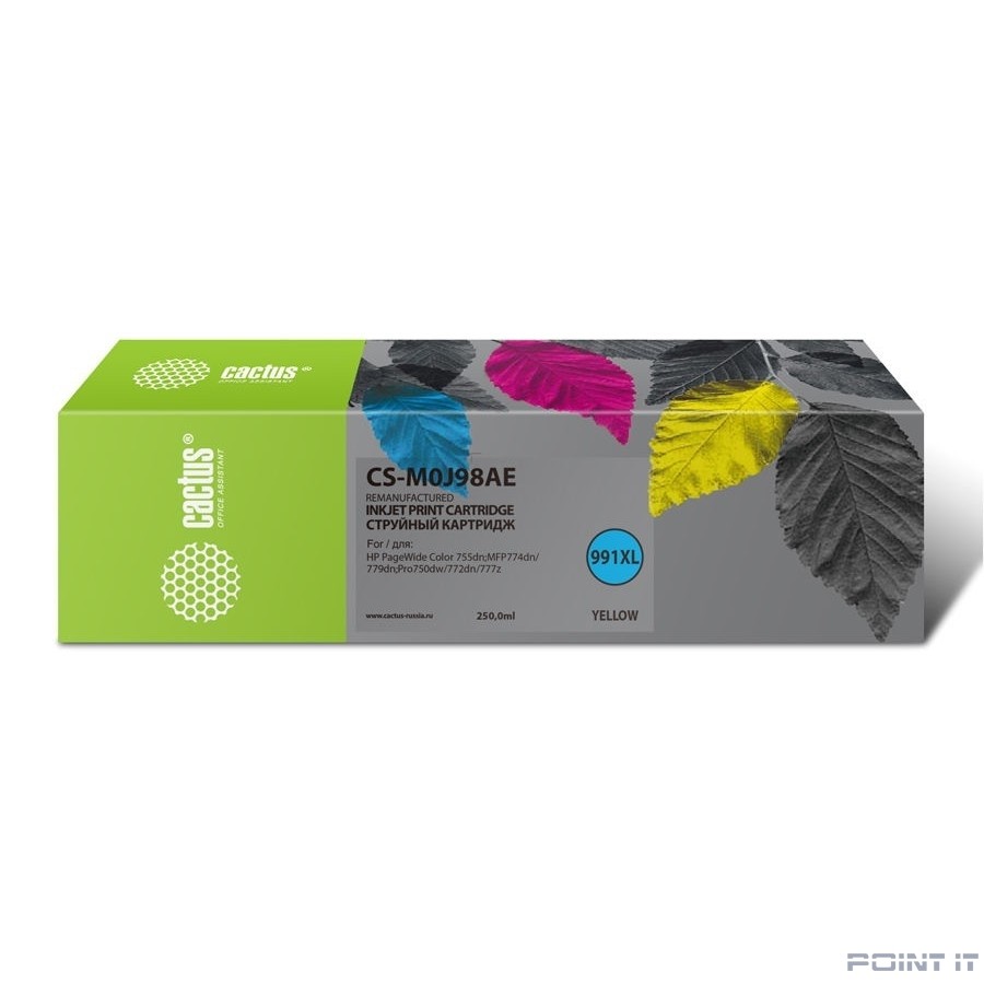 Картридж струйный Cactus 991XL CS-M0J98AE желтый (250мл) для HP PW 755dn/MFP774dn/779dn/Pro750dw/772dn