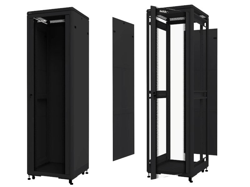 Шкаф напольный 19 Netko 36U серия Optima (600х600х1762), передняя дверь стекло, черный, разобранный (упакован в 2 коробки)