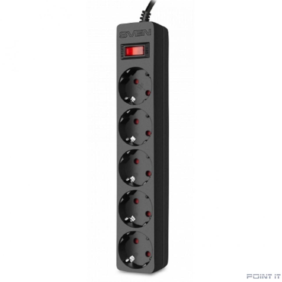 Фильтр SF-05E 1,0 м (5 розеток с защитными шторками) черный, цветная коробка