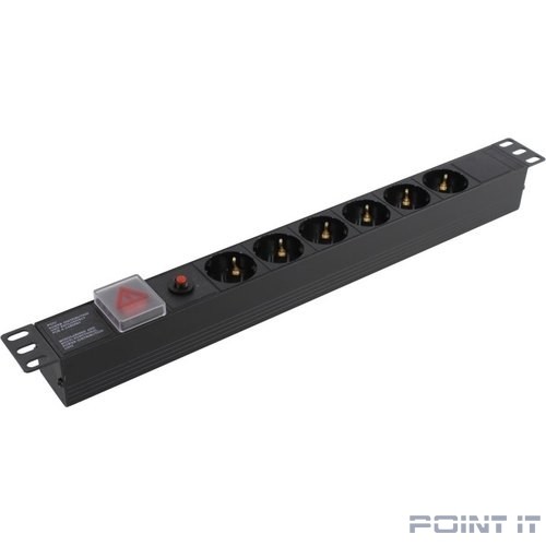 Exegate EX280830RUS Блок розеток ExeGate ServerPro PDU-19H605 Al-6S-C14-SW-O, 19",1U,алюм, 6Schuko, С14, защ перегр